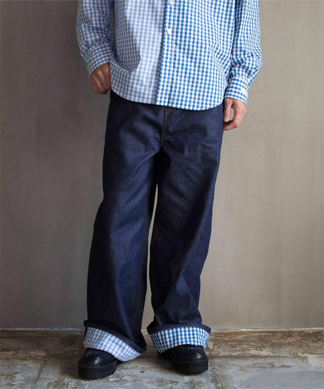TSTS 2 GINGHAM LINING DENIM TROUSERS INDIGO BLUE - Mens