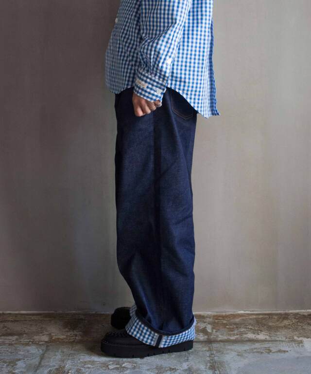 TSTS 2 GINGHAM LINING DENIM TROUSERS INDIGO BLUE - Mens | rroomm