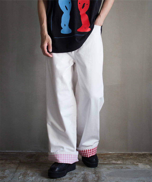 TSTS 2 GINGHAM LINING DENIM TROUSERS WHITE - Mens