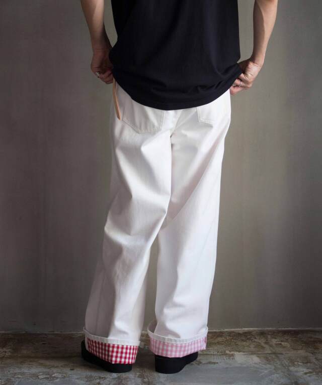 TSTS 2 GINGHAM LINING DENIM TROUSERS WHITE - Mens | rroomm