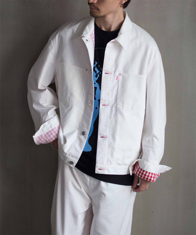 TSTS 2 GINGHAM LINING DENIM JACKET WHITE - Mens