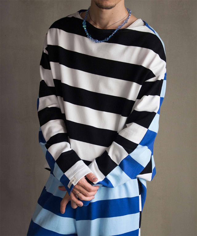 TSTS G.F.G.S DOUBLE SIDED STRIPED SHIRT 2 SAXE,BLUE,BLACK AND WHITE - Mens