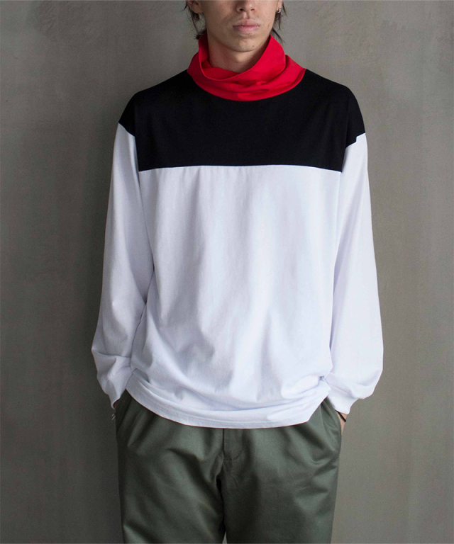 PHINGERIN PANEL NECK L/S TEE A:WHITE × RED - Mens | rroomm  
