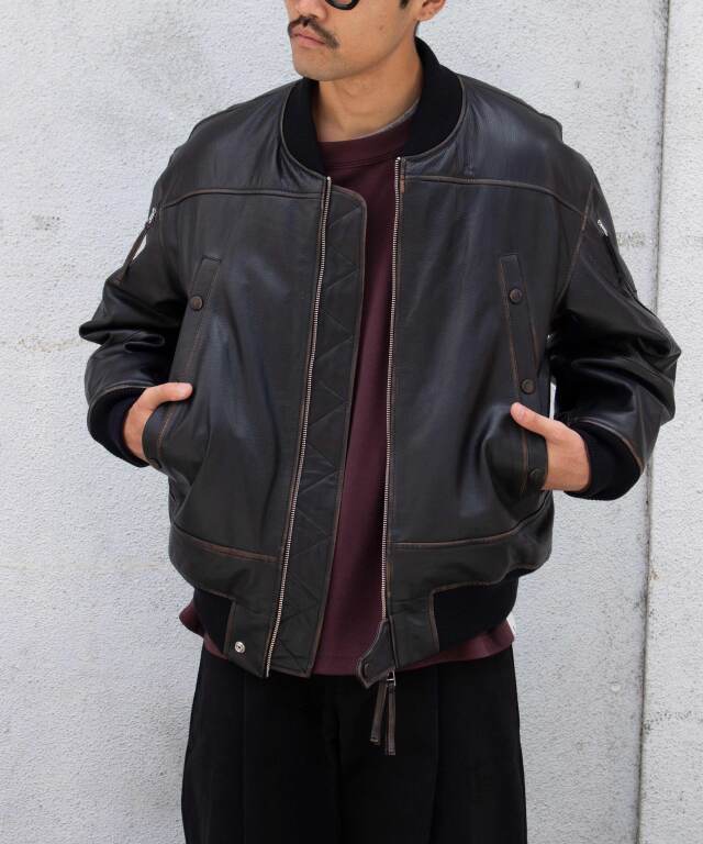 CCU｜BOMBER JACKET #BLACK 牛革 CCU BOMBER JACKET BLACK - Mens | rroomm onlinestore（ルーム
