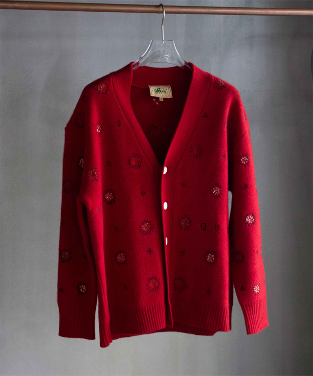 GLASS CYPRESS Red Monogram Cardigan Red - Mens