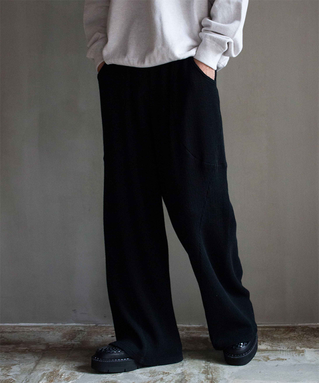 ANDER WAFFLE CURVY PANTS BLACK - Mens