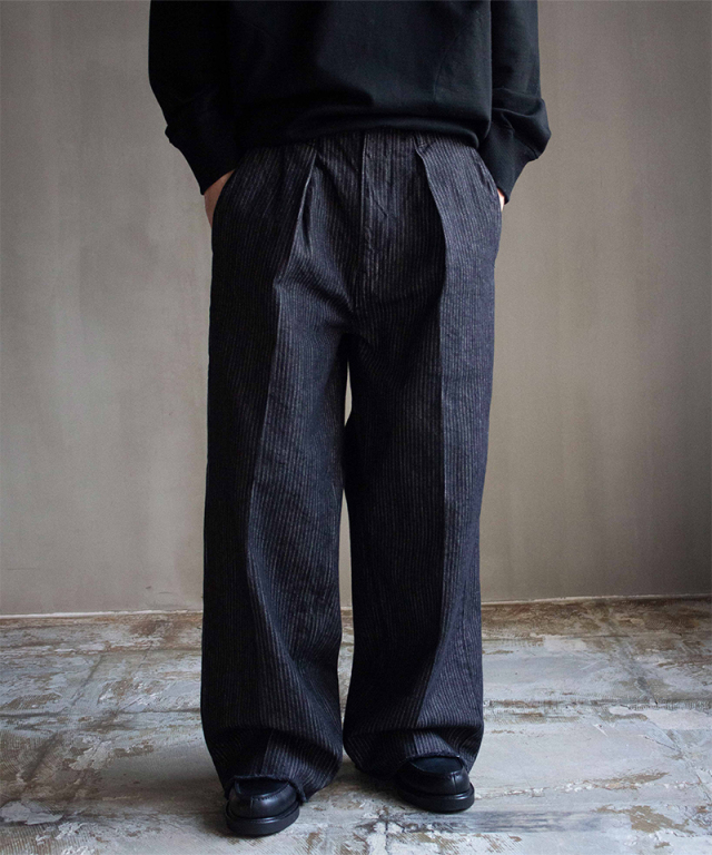 saby STRIPE DENIM TUCK-BAGGY-One Wash BLACK OW/05 - Mens