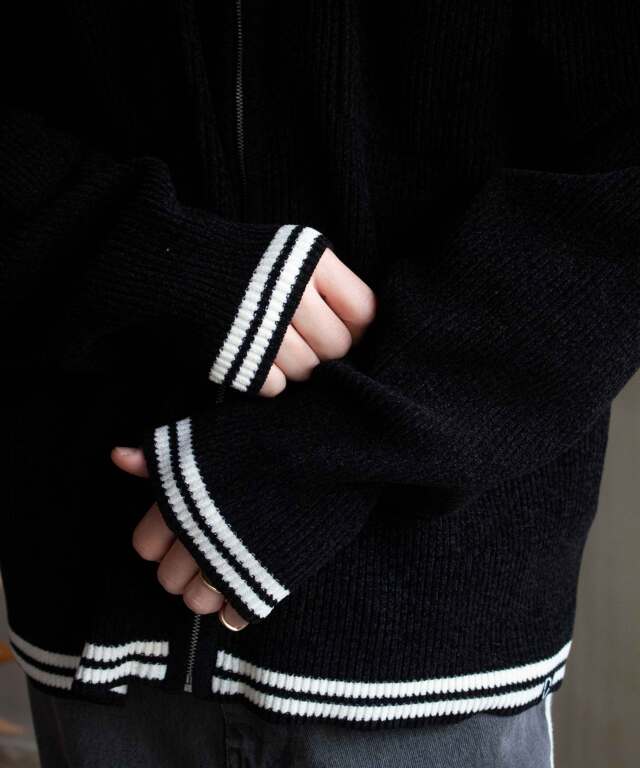 トップス PHINGERIN - CORDY KNIT JACKET L BLACK CORDY KNIT ZIP HOODIE BLACK – PHINGERIN