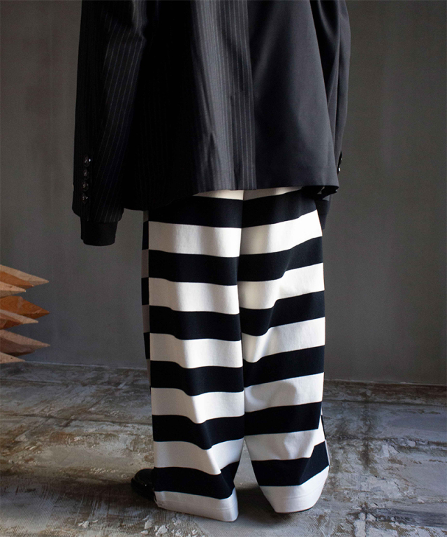 TSTS G.F.G.S. DOUBLE SIDED STRIPED TROSERS 2 BLACK,GRAY,IVORY AND BLACK - Mens