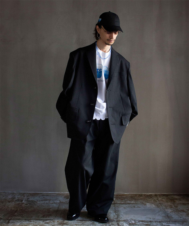 TSTS TAILORED BAGGY TROUSERS BLACK AND BLACK STRIPE - Mens