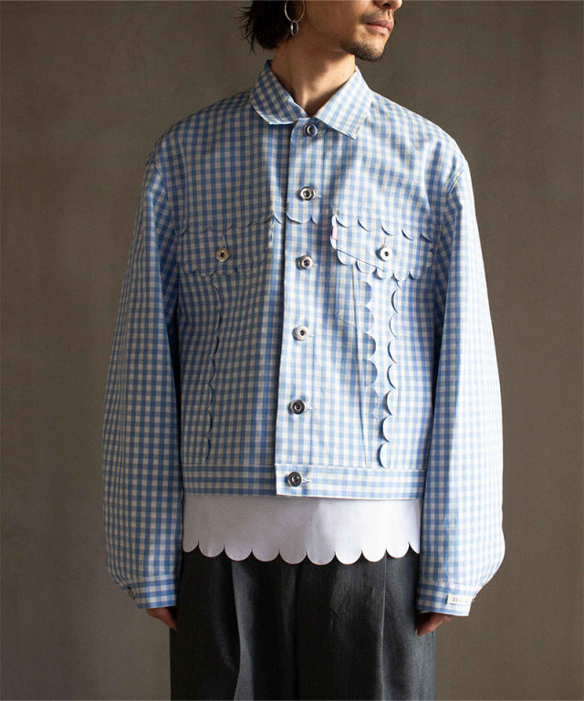 TSTS SPEECH BUBBLES TRACKER JACKET SAXE BLUE AND GRAY GINGHAM