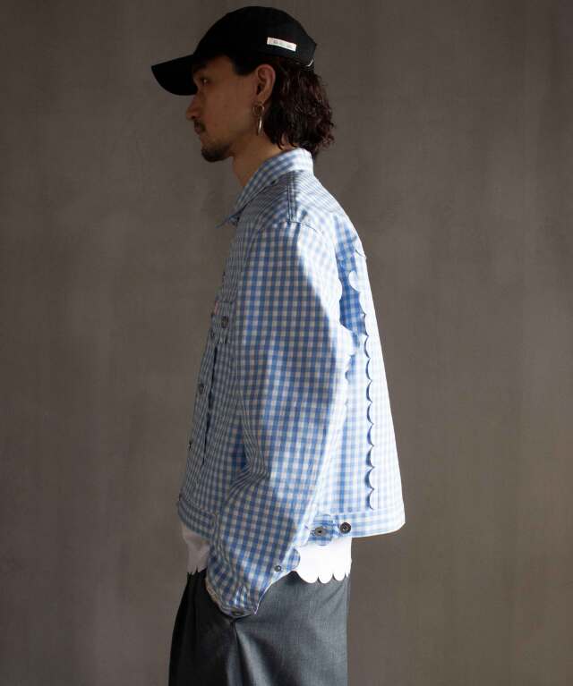 TSTS SPEECH BUBBLES TRACKER JACKET SAXE BLUE AND GRAY GINGHAM