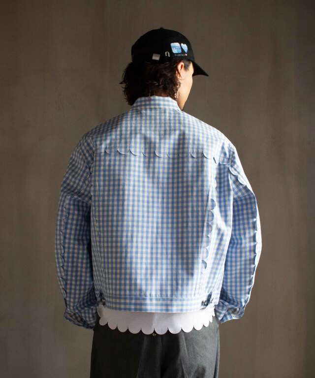 TSTS SPEECH BUBBLES TRACKER JACKET SAXE BLUE AND GRAY GINGHAM