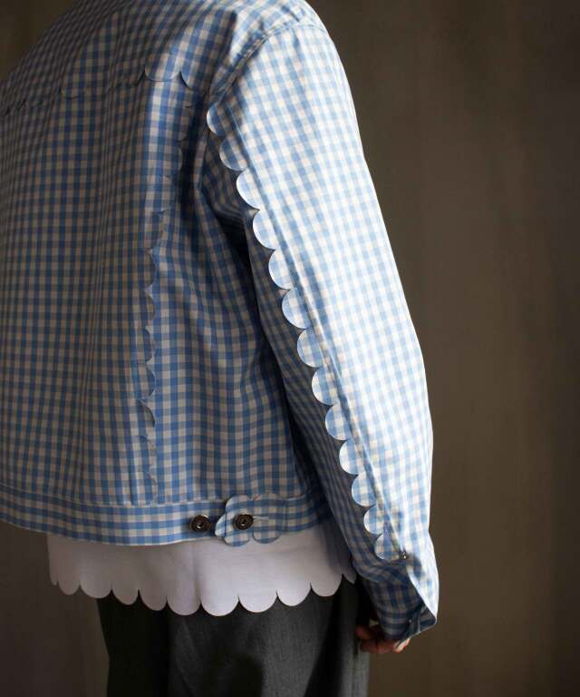 TSTS SPEECH BUBBLES TRACKER JACKET SAXE BLUE AND GRAY GINGHAM