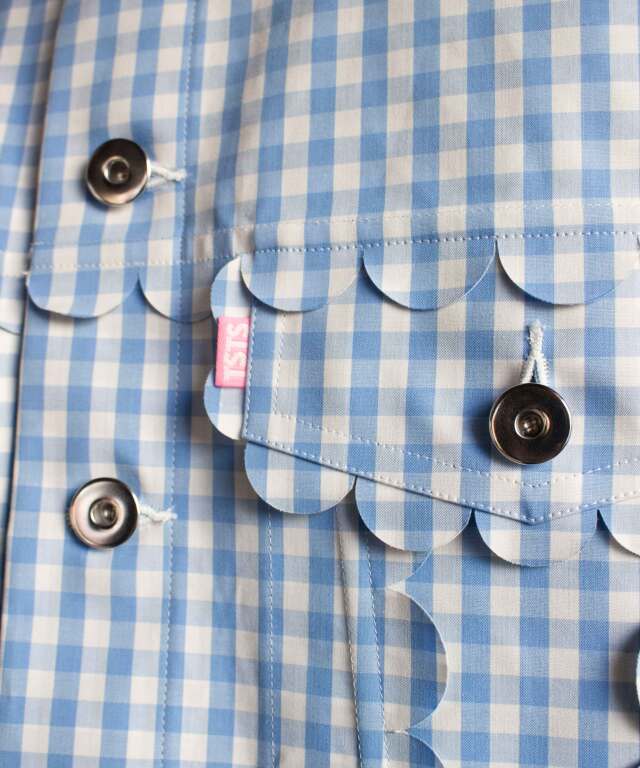 TSTS SPEECH BUBBLES TRACKER JACKET SAXE BLUE AND GRAY GINGHAM