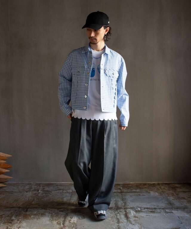 TSTS SPEECH BUBBLES TRACKER JACKET SAXE BLUE AND GRAY GINGHAM