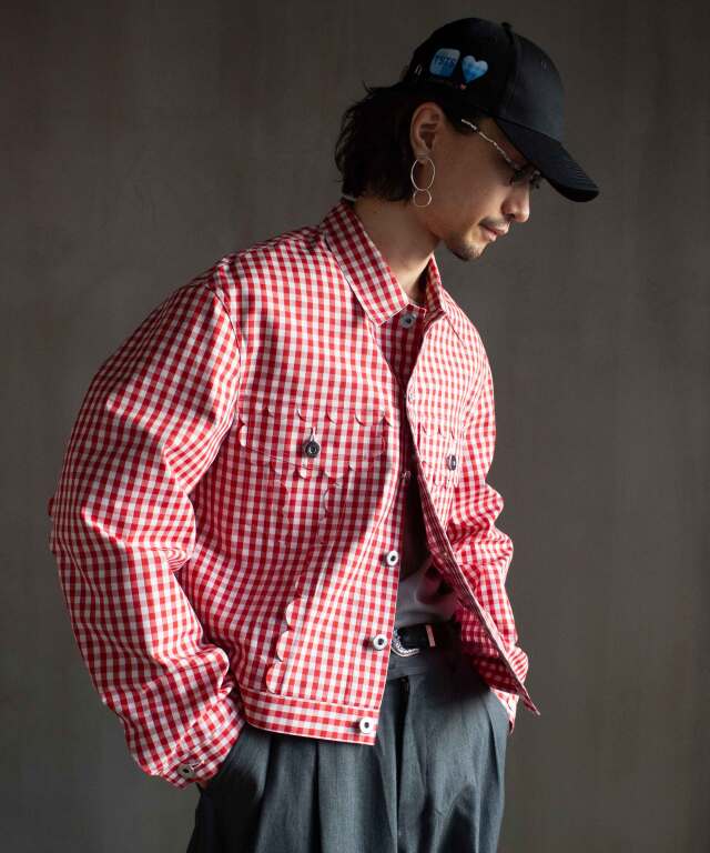 TSTS SPEECH BUBBLES TRACKER JACKET RED AND PINK GINGHAM - Mens