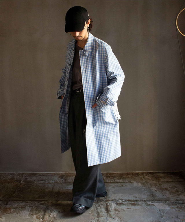 TSTS SPEECH BUBBLES BELTED CAR COAT SAXE BLUE AND GRAY GINGHAM - Mens