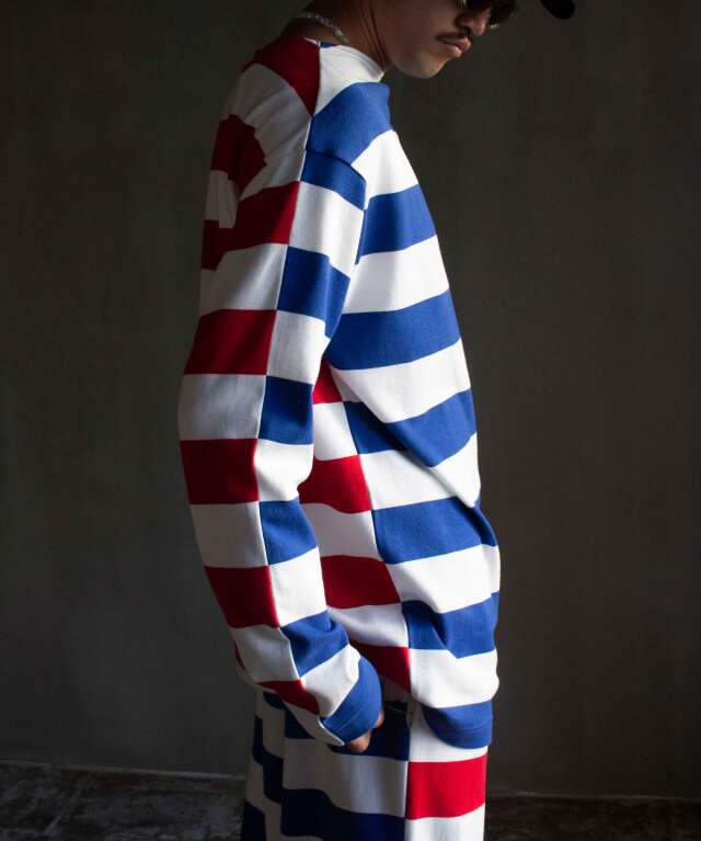 TSTS G.F.G.S. DOUBLE SIDED STRIPED SHIRT 2 BLUE,WHITE,WHITE AND