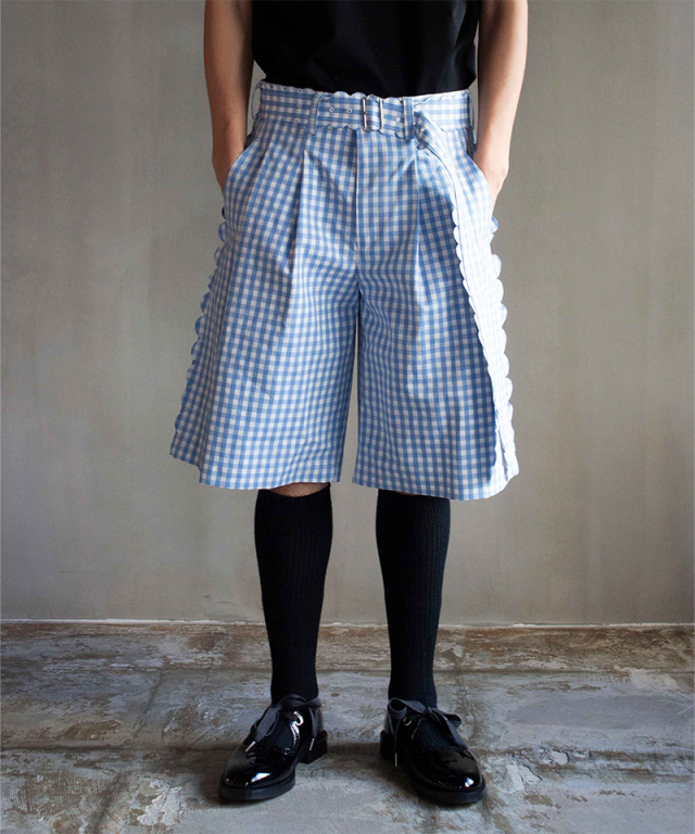 TSTS SPEECH BUBBLES BELTED SHORT TROUSERS SAXE BLUE AND GRAY GINGHAM - Mens