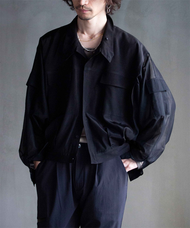 ANTHEM A SHEER COTTON DOLMAN SHIRTS BLOUSON BLACK - Mens