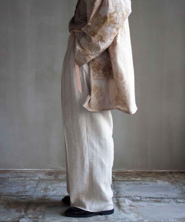 saby JACQUARD LINEN STRIPE TUCK-BAGGY-Bishu Japan- BEIGE