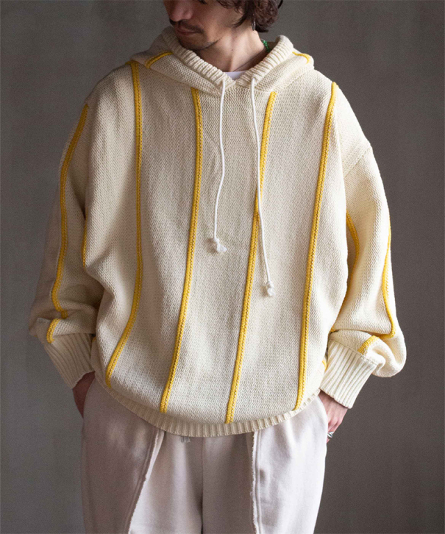 OLD FOLK HOUSE Knit Baja Hoodie Ivory - Mens | rroomm onlinestore