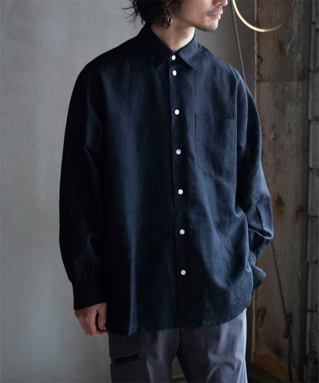 NEZU YO-HINTEN ポリエステルリネンドレスシャツ ブラック - Mens