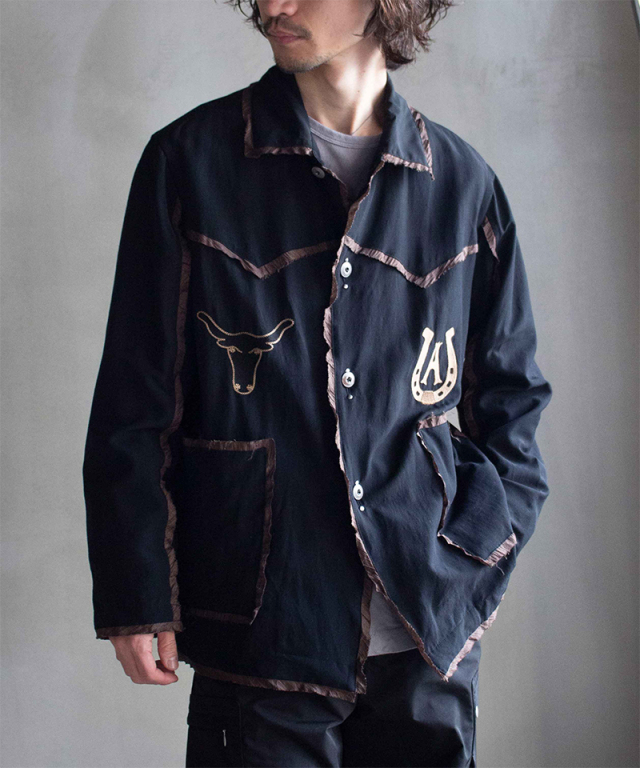 ジャケット・アウター anthem a EMBROIDERY JACKET ANTHEM A WOOL RAYON TROPICAL EMBROIDERY JACKET BLACK - Mens