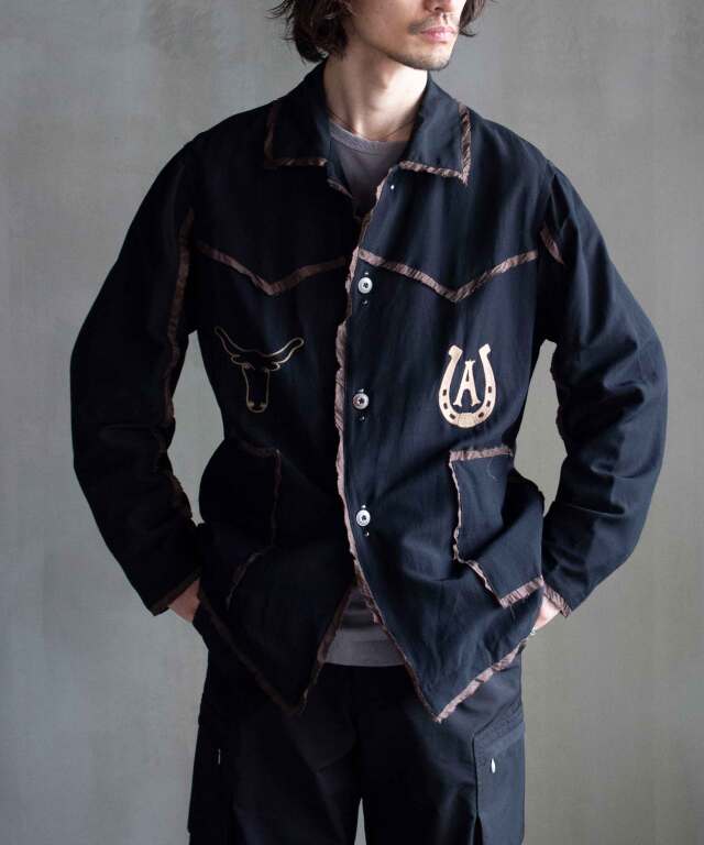 ジャケット・アウター anthem a EMBROIDERY JACKET WOOL RAYON TROPICAL EMBROIDERY JACKET(M BLACK): ANTHEM A
