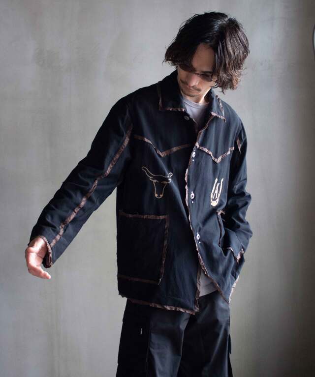 ジャケット・アウター anthem a EMBROIDERY JACKET WOOL RAYON TROPICAL EMBROIDERY JACKET(M BLACK): ANTHEM A