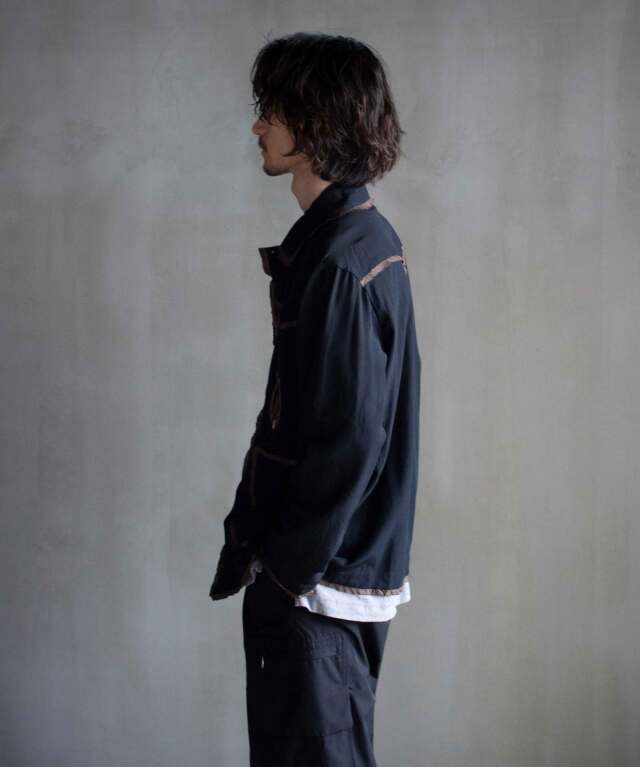 ANTHEM A WOOL RAYON TROPICAL EMBROIDERY JACKET BLACK - Mens