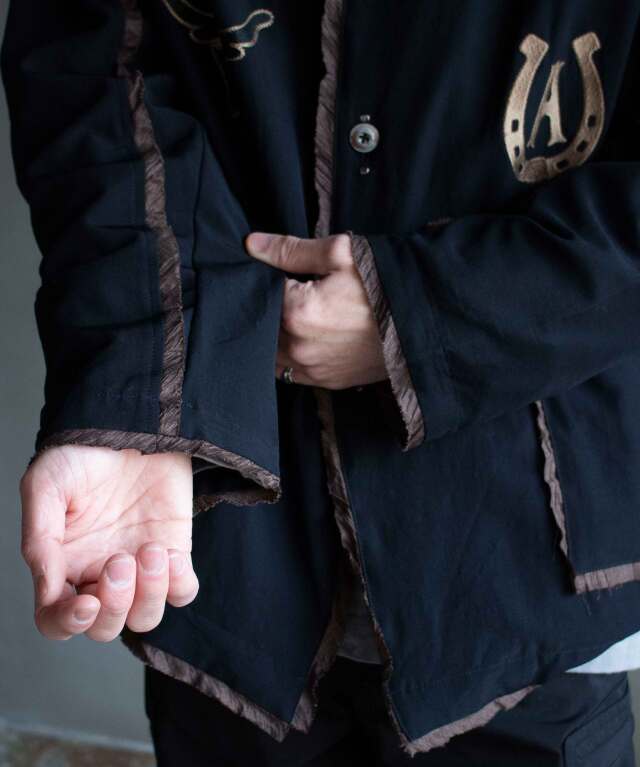 ジャケット・アウター anthem a EMBROIDERY JACKET WOOL RAYON TROPICAL EMBROIDERY JACKET(M BLACK): ANTHEM A