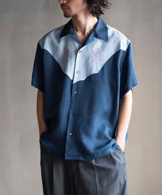 ANTHEM A POWDERY CUPRA OPEN COLLAR SHIRTS BLUE - Mens