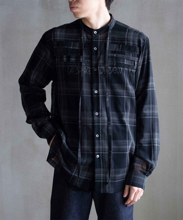 DAIRIKU "Astronaut"Check Tie Shirt Black&Grey - Mens