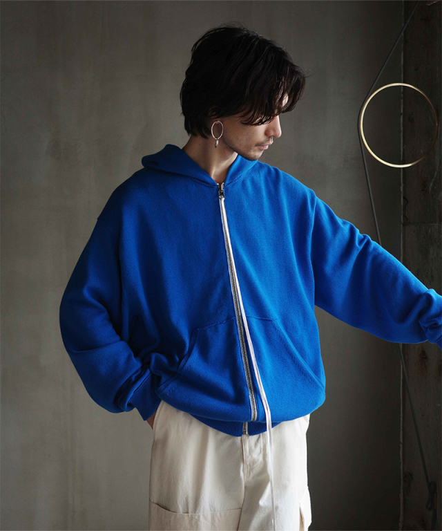 KAKAN ROUND KNIT ZIP HOODIE BLUE - Mens