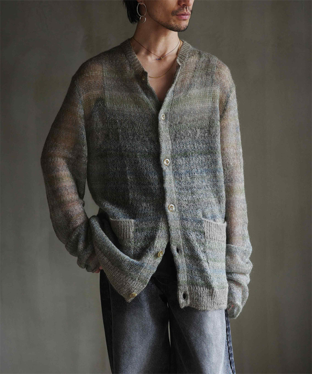 KAKAN MOHAIR JACQUARD CARDIGAN  BEIGE MIX - Mens