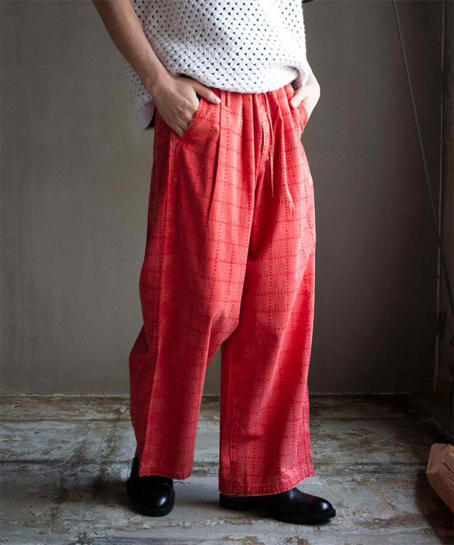 GLASS CYPRESS Red Light Denim Multipleat Trouser Red - Mens