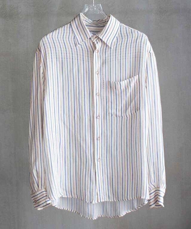 CMMN SWDN Long sleeve sheer button up shirt in custom stripe  - Mens