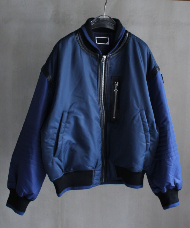 PHINGERIN TRIM LEATHER BOMBER JACKET NAVY -