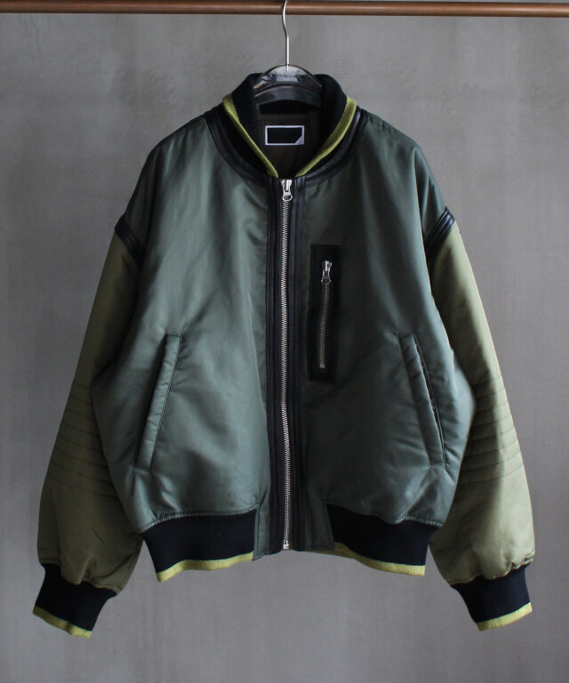 PHINGERIN TRIM LEATHER BOMBER JACKET OLIVE DRAB -
