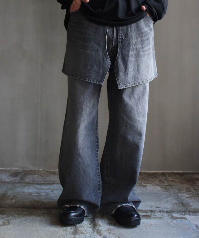 DAIRIKU Skirt Docking Wide Denim Pants Black - | rroomm