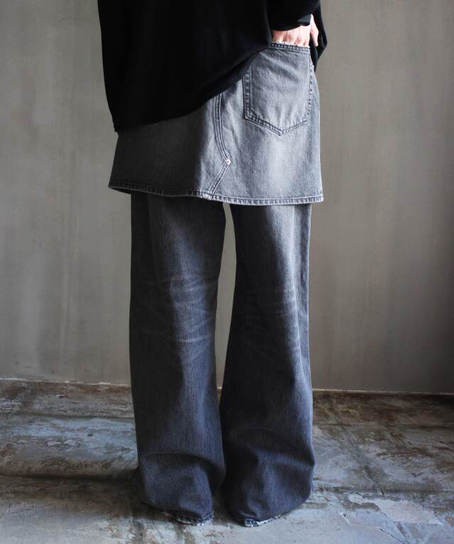 DAIRIKU Skirt Docking Wide Denim Pants Black - | rroomm