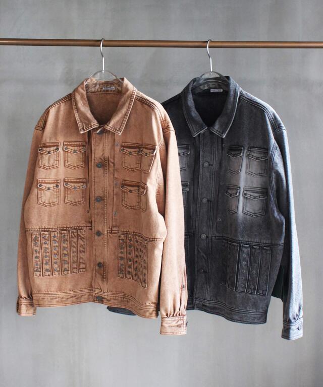 GLASS CYPRESS Black Rivet Trucker Jacket  -