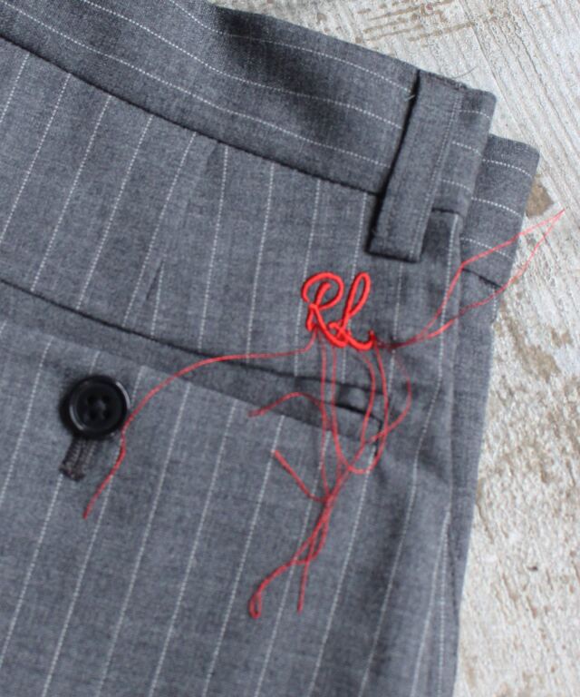 RL VB WOOL SEMI WIDE SLACKS GREY STRIPE - | rroomm onlinestore