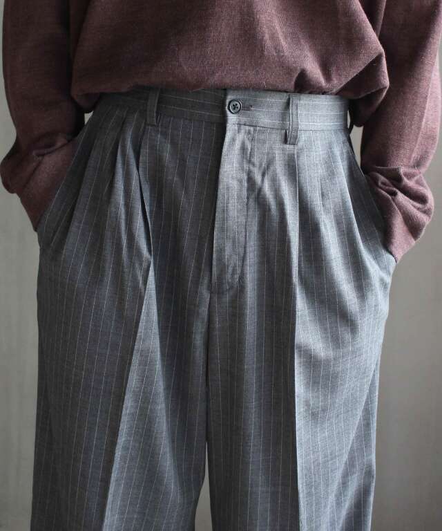 RL VB WOOL SEMI WIDE SLACKS GREY STRIPE - | rroomm onlinestore