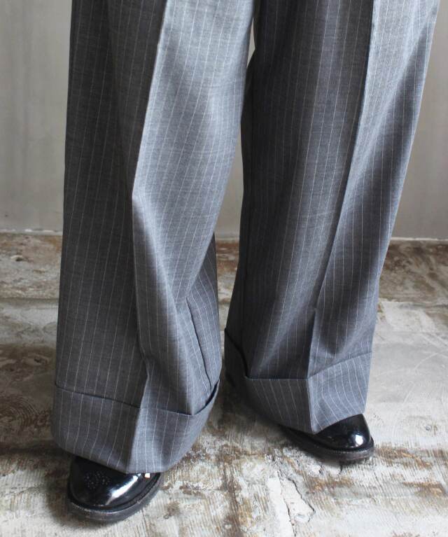 RL VB WOOL SEMI WIDE SLACKS GREY STRIPE - | rroomm onlinestore
