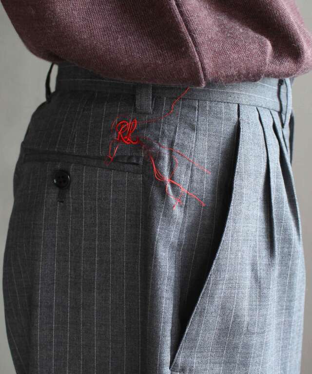 RL VB WOOL SEMI WIDE SLACKS GREY STRIPE - | rroomm onlinestore