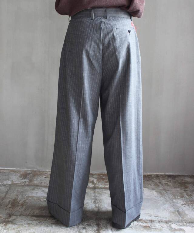 RL VB WOOL SEMI WIDE SLACKS GREY STRIPE - | rroomm onlinestore