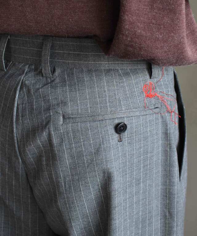 RL VB WOOL SEMI WIDE SLACKS GREY STRIPE - | rroomm onlinestore